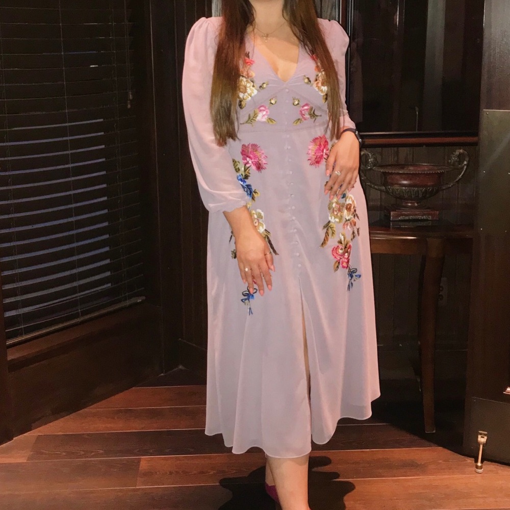 Lilac midi embroidered tea dress by Hope & Ivy